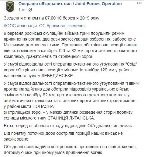 За добу на Донбасі не постраждав жоден український військовий
